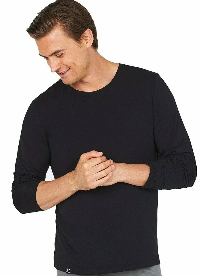 Ropa de bambú para hombre manga larga camiseta grande negra NUEVA  Foto 1 de 1