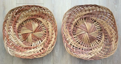 Set of 2 Vintage Large Woven Wall Decor Basket Weave Wicker Square Tray 16" - Image 1 of 4