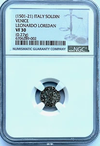 ITALY, VENICE - LEONARDO LOREDAN (1501-21) SILVER SOLDINO - NGC VF30 - FREE SHIP - Picture 1 of 2