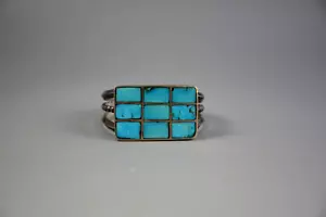 Old Pawn Zuni Indian Silver Bracelet - Great Inlaid Turquoise - Sz 6 3/4" - Picture 1 of 5