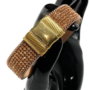 Rose-Gold Tone & Rhinestone Strap Bracelet 15mm - Magnetic Closure - Picture 1 of 6