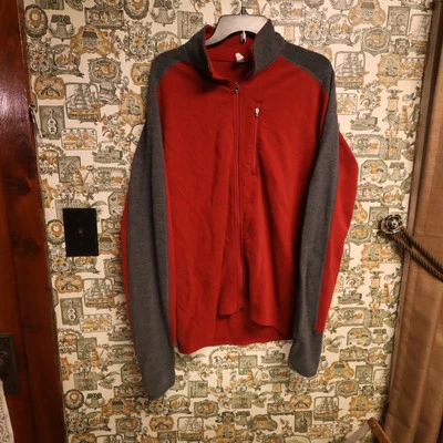 Ibex Merino Wool Sweater XL Red Gray Jacket Full Zip Mens Thumb Holes USA Made - Image 1 of 4