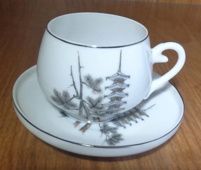 Nishiki Geisha Lithophane Japan Demi Tea Cup Saucer Set - Image 1 of 3