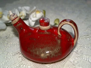 Lámpara de aceite alfarero cerámica roja amapola hecha a mano cerámica regalo Navidad - Imagen 1 de 4