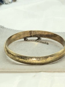 Bracciale vintage 925 tono oro incisione floreale con catena di sicurezza - Foto 1 di 12