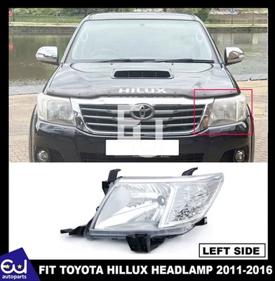 FOR TOYOTA HILUX 2011-2016 FRONT CHROME HEADLIGHT HEADLAMP LEFT PASSENGER SIDE - Image 1 of 4
