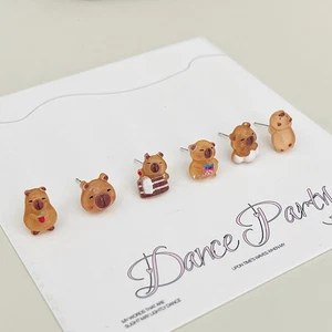 6 Pairs Cute Fashion Capybara Earrings Set Cartoon Versatile Tiny Earrings Gifts - Picture 1 of 7