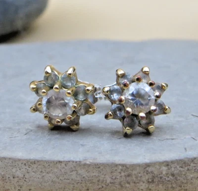 Yellow Gold Over Sterling Silver CZ Snowflake Flower Stud Post Earrings #1163 - Image 1 of 4