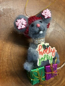 Handgefertigte Filz Weihnachten Maus Ornament - 4,5" Stechpalme lustige Geschenke Urlaub Dekor - Bild 1 von 5