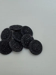 2 bottoni antichi in vetro nero pizzo vittoriano starburst testurizzato .5"D ciascuno - Foto 1 di 7
