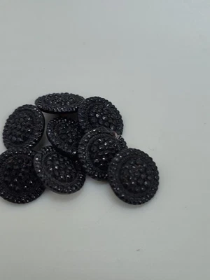 2 botones antiguos de vidrio negro encaje victoriano Starburst texturizado 0,5"D cada uno Foto 1 de 4