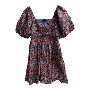 Endless Rose Dress Womens S Blue Dark Floral Milkmaid Smocked Mini Y2K Cottage - Picture 1 of 9