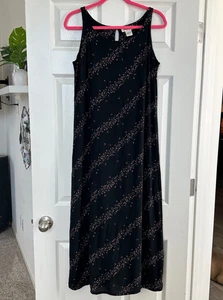eddie bauer black floral midi dress romantic sleeveless flowy petite 16 - Picture 1 of 5