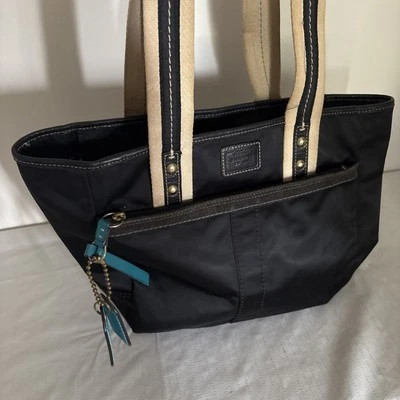 Coach Hampton Nylon Tote  handbag purse bag black teal 130 - Image 1 of 4