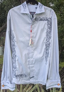English Laundry Shirt Mens XXL Paisley Embroidered Button Up Flip Cuff - READ - Picture 1 of 19