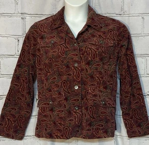 NWT Christopher & Banks Women’s Medium Maroon Paisley Corduroy Stretch Jacket - Picture 1 of 6