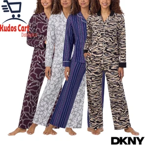 DKNY Women's Notch Collar Pyjama Set Long Sleeve Comfy Warm Ladies Guft - Picture 1 of 13