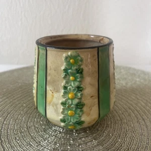 Vintage Maruhon Ware Japan Vase Floral Relief Green Cream Art Deco Style 1920s - Picture 1 of 10