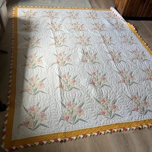 Antiker Kreuzstich Quilt Blumen Narzissen Prärie Rand Handarbeit detailliert WOW - Bild 1 von 16