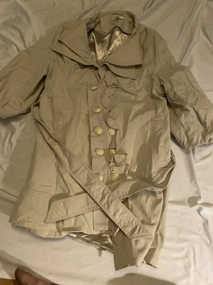 米色双排扣绑带大衣,叠层领 Kenaf L 码 — 第 1/4 张图片