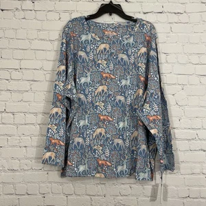 Sleep Sense Pajama Top Womens 3X Blue Animal Nature Print Woodland NEW - Picture 1 of 10