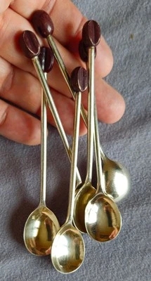 ORBRILLE 6 cuillères à moka vintage en métal argenté à motif " grain de café " - Photo 1/4