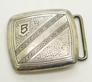 Antique Master Plate by HICKOK Belt Buckle Monogram Initial B Silver Plate - Picture 1 of 4