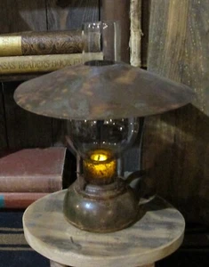 Candelabro de biblioteca de metal galvanizado primitivo de granja * globo de vidrio + vela - Imagen 1 de 10