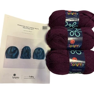 Craftsy Pattern W Sprightly Yarns Worsted Hat 3 Ways Knitting 3 Skeins - Picture 1 of 4