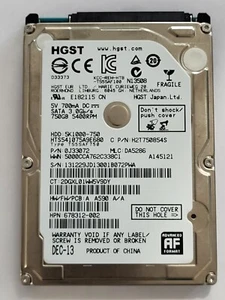 HTS541075A9E680, PN: 0J33072, MLC: DA5286, DEC 13, HGST 750Gb 2.5" HDD - Imagen 1 de 2