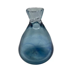 Handblown Glass Vase In Pouch Shape - Beautiful Blue - Picture 1 of 4