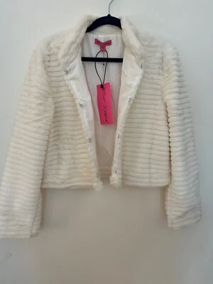 Betsey Johnson Women's Faux Fur Cropped Jacket Color Ivory/White Size L NWT - Image 1 of 4