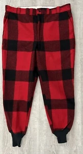 Johnson Woolen Mills Mens Wool Pants 44 READ** Red/Black Buffalo Plaid - Picture 1 of 4