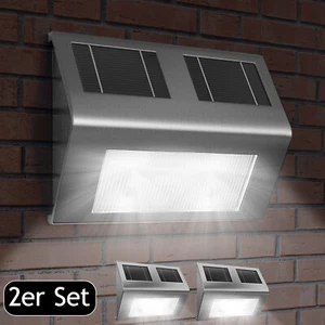 Außenleuchte Gartenlampe Solarleuchte 2x Wand LED Edelstahl Solar Garten Balkon - Bild 1 von 11