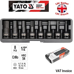 Yato Professional Impact HEX Sizes 9-19mm Bits Sockets Set 8 PCS 1/2" YT-1066 - Picture 1 of 3