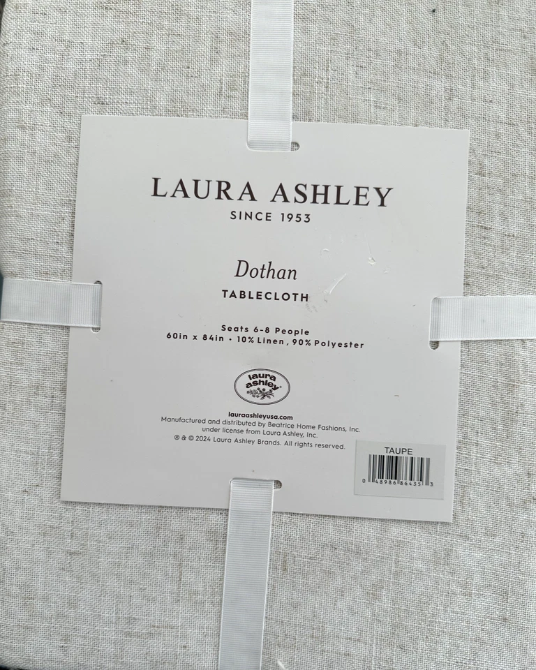 Laura Ashley  Beige Tablecloth Linen Polyester  60"X 84", 60X60, 52X70  NWT - Image 1 of 3