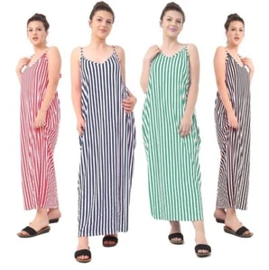 DAMEN-MAXIKLEID GESTREIFT V-AUSSCHNITT DAMEN TRÄGER ÄRMELLOS DAMEN 8–26 - Bild 1 von 14