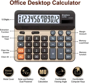 omix Desktop Calculator, Large Computer Keys, 12 Digits Display, Champaign Gold - Picture 1 of 3