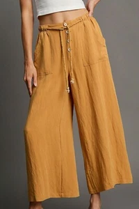 Umgee Wide Leg Pants Mustard Rope Drawstring High Waisted Pocketed - Picture 1 of 6