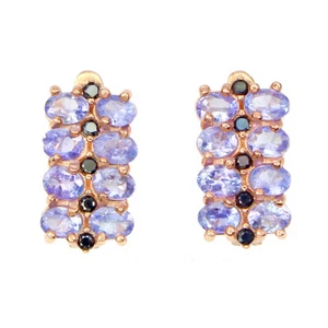 Zierliche Ohrringe Tansanit Cluster & schwarzer Spinell 14K Rotgold auf Sterling 925 - Bild 1 von 5
