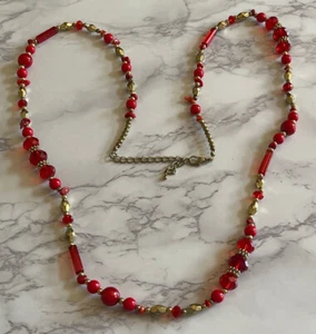 Vintage Crafting Red Glass Beads Parts Repair Wear Necklace XW-68 - Picture 1 of 5