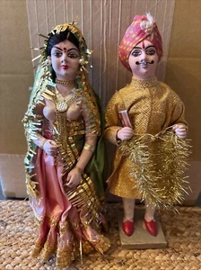 Antique Handmade Terracotta Clay Doll Figurine Man Women Sculpture Lot Of 2 #K - Picture 1 of 24