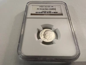 1998-S SILBER ROOSEVELT DIME NGC PF70 ULTRA CAMEO ""BRAUNES ETIKETT"" TOP POP - Bild 1 von 4
