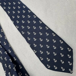 Vintage Polo Ralph Lauren Embroidered Anchors Silk Blue Tie Handmade in Italy - Picture 1 of 8