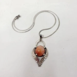 Vintage Polished Orange Quartz Sterling Pendant Necklace - Picture 1 of 5