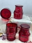Vintage Viking Ruby Red Georgian Honeycomb 4” Drinking Glasses Set of 4