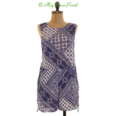 Romper Mimi Chica Nordstrom Juniors S laços laterais azul geométrico NOVO B87 - Imagem 1 de 3