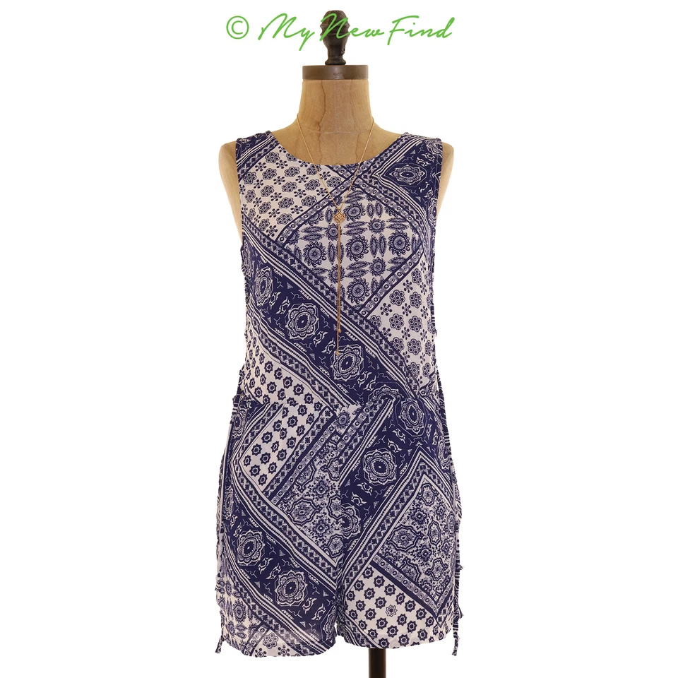 Mameluco Mimi Chica Nordstrom Juniors S lazos laterales azul geométrico NUEVO B87 Foto 1 de 3