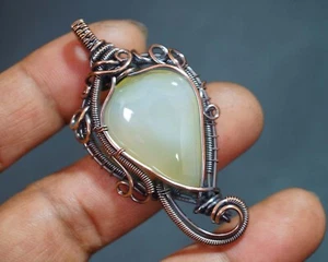 Yellow Onyx Gemsone Pendant Copper Wire Wrapped Handmade Gift Jewelry (PD-868 - Picture 1 of 7