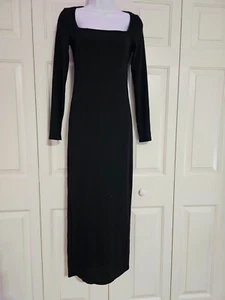 Women Long Sleeve Square Neck Split Back Slim Fit Bodycon Dress Black Size S NEW - Picture 1 of 2